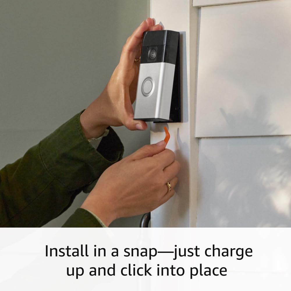 Ring Battery Doorbell | Home or business security with Head-to-Toe Video, Live View with Two-Way Talk, and Motion Detection & Alerts (newest model), Satin Nickel