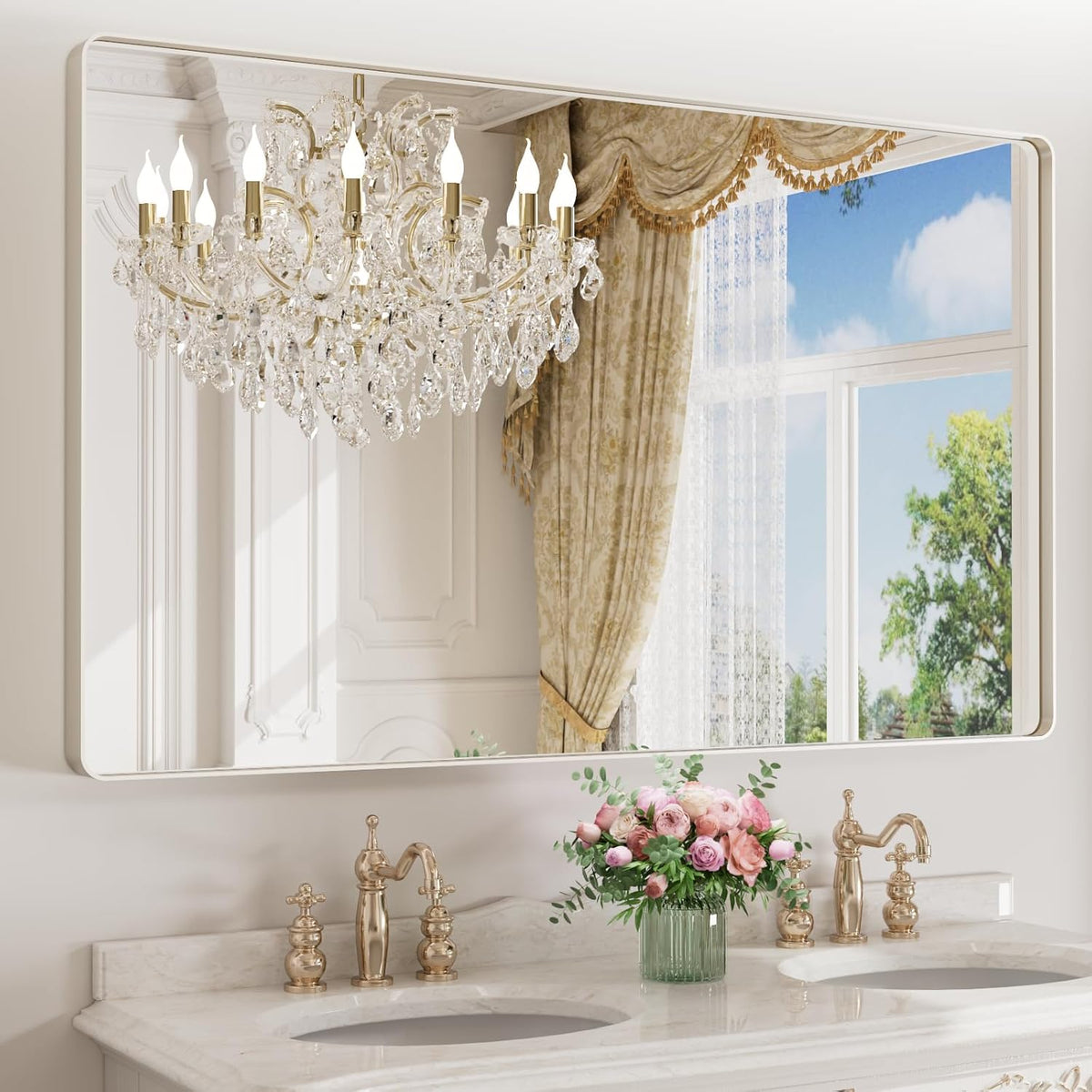 LOAAO Black Metal Framed Bathroom Mirror for Wall, 22X30 Inch Rounded Rectangle Mirror, Matte Black Bathroom Vanity Mirror Farmhouse, Anti-Rust, Tempered Glass, Hangs Horizontally or Vertically