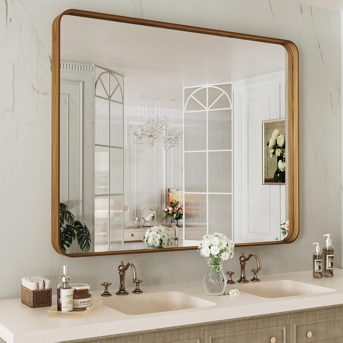 LOAAO Black Metal Framed Bathroom Mirror for Wall, 22X30 Inch Rounded Rectangle Mirror, Matte Black Bathroom Vanity Mirror Farmhouse, Anti-Rust, Tempered Glass, Hangs Horizontally or Vertically