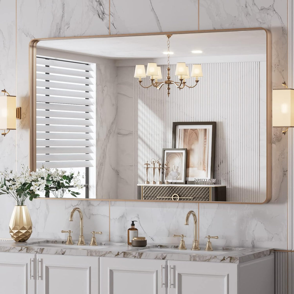LOAAO Black Metal Framed Bathroom Mirror for Wall, 22X30 Inch Rounded Rectangle Mirror, Matte Black Bathroom Vanity Mirror Farmhouse, Anti-Rust, Tempered Glass, Hangs Horizontally or Vertically