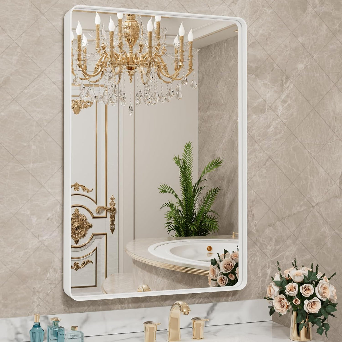 LOAAO Black Metal Framed Bathroom Mirror for Wall, 22X30 Inch Rounded Rectangle Mirror, Matte Black Bathroom Vanity Mirror Farmhouse, Anti-Rust, Tempered Glass, Hangs Horizontally or Vertically