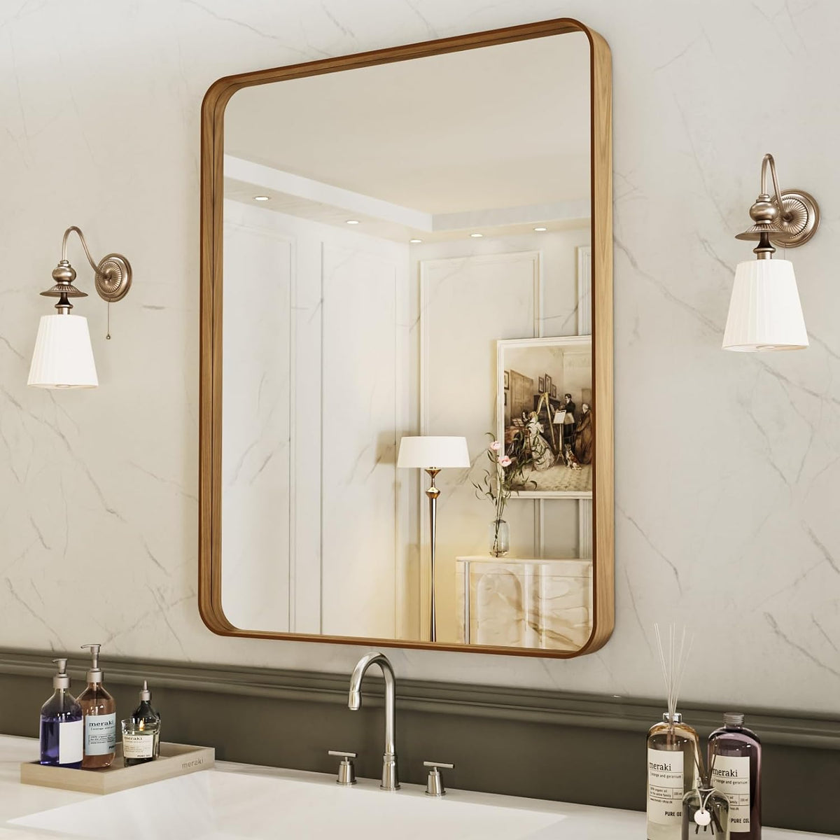 LOAAO Black Metal Framed Bathroom Mirror for Wall, 22X30 Inch Rounded Rectangle Mirror, Matte Black Bathroom Vanity Mirror Farmhouse, Anti-Rust, Tempered Glass, Hangs Horizontally or Vertically
