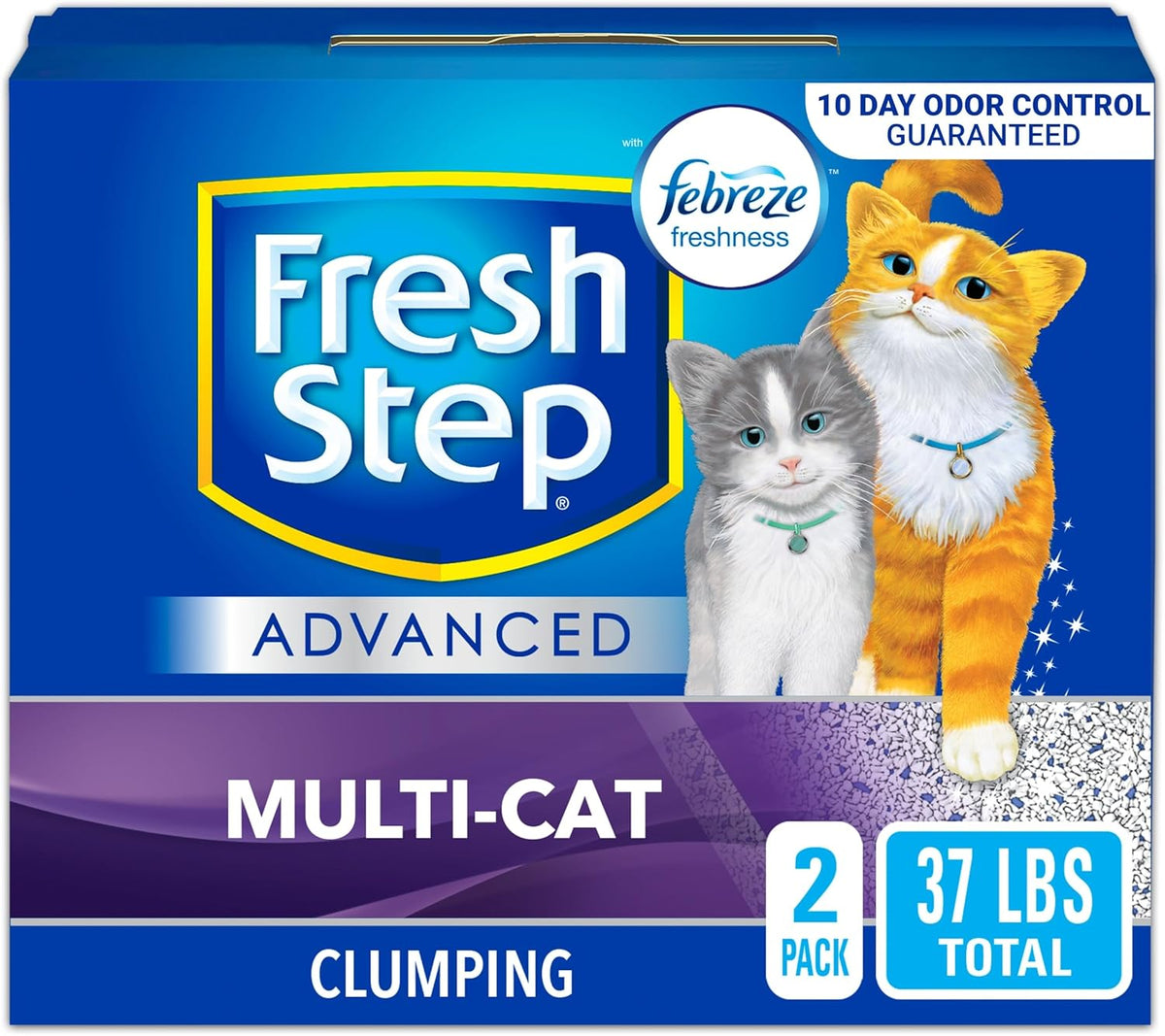 Fresh Step Clean Paws Cat Litter With Febreze Freshness, Advanced Multi-Cat Low-Tracking Clumping Litter With Guaranteed Odor Control, 37 lbs. (2 x 18.5 lb. Box)